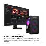 Vista frontal del HP OMEN 35L GT16-0000ns con AMD Ryzen 5 8500G, 16 GB DDR5-SDRAM, 1 TB SSD, NVIDIA GeForce RTX 4060 Ti y Windows 11 Home. SKU: AE0C5EA#ABE