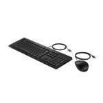 Combo de teclado y ratón con cable HP modelo 225, color negro, SKU AX2Y7AA#ABE, diseño ergonómico y conexión USB