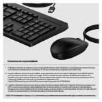 Combo de teclado y ratón con cable HP modelo 225, color negro, SKU AX2Y7AA#ABE, diseño ergonómico y conexión USB