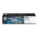 Cartucho de tinta original HP PageWide 991X de alta capacidad en color cian, SKU M0J90AE, ideal para impresiones de alta demanda.