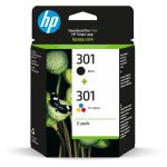 HP Pack de ahorro que incluye dos cartuchos de tinta originales 301, uno negro y uno tricolor. SKU: N9J72AE