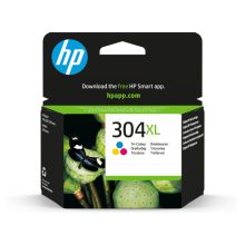 Cartucho de tinta Original 304XL tricolor de alto rendimiento de HP. Modelo N9K07AE#BA3, ideal para impresiones coloridas y eficientes.