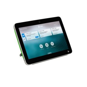 Poly TC10 controlador táctil blanco para videoconferencias, modelo 875J5AA. Pantalla táctil de alta resolución ideal para gestionar conferencias.
