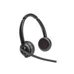 Auriculares estéreo Poly Savi 8420 Office, tecnología DECT 1880-1900 MHz, SKU 8L5B2AA#ABB, vistos de frente con micrófono ajustable.