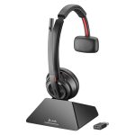 Auriculares estéreo inalámbricos Poly Savi 8220 con tecnología DECT 1880-1900 MHz y base de carga, SKU 8Y9C4AA#ABB