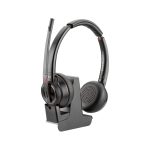 Auriculares estéreo inalámbricos Poly Savi 8220 con tecnología DECT 1880-1900 MHz y base de carga, SKU 8Y9C4AA#ABB