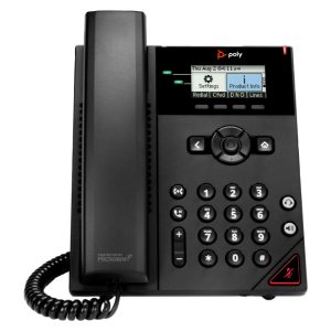 Vista frontal del teléfono IP Poly OBi VVX 150 de 2 líneas, SKU 911N3AA, habilitado para alimentación a través de Ethernet (PoE)
