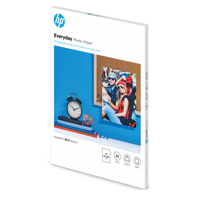HP Papel fotográfico con brillo Everyday - 25 hojas/A4/210 x 297 mm 1 HP Papel fotográfico con brillo Everyday - Paquete frontal