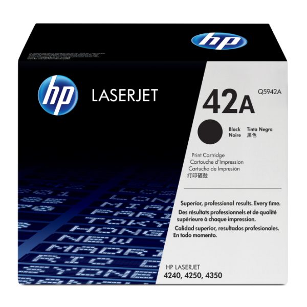 Imagen del HP cartucho de tóner original LaserJet 42A negro. Compatible con impresoras LaserJet y proporciona resultados de alta calidad. SKU: Q5942A