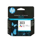 Cartucho de tinta HP 303 tricolor original para impresoras HP, SKU T6N01AE#UUQ. Ideal para impresiones de alta calidad y color vibrante.
