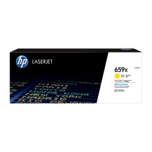 Imagen del cartucho de tóner HP LaserJet 659X amarillo de alta capacidad, SKU W2012X, esencial para impresiones de calidad y rendimiento.