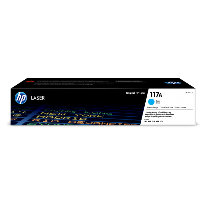 HP Cartucho de tóner cian Original Laser 117A de alta calidad HP Cartucho de tóner Original Laser 117A cian. SKU: W2071A. Compatible con diversas impresoras HP, proporcionando impresiones nítidas y vibrantes.