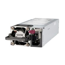 Fuente de alimentación HPE de 500W con slot flexible, características incluyen Platinum Hot Plug y bajo contenido de halógenos. SKU 865408-B21.