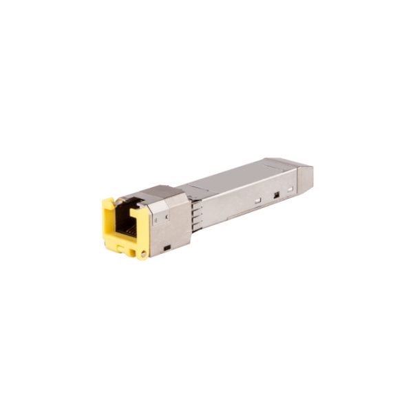 Imagen del módulo transceptor HPE Aruba Networking 1G SFP RJ45 T 100m Cat5e con velocidad de transferencia de 1000 Mbit/s, SKU J8177D