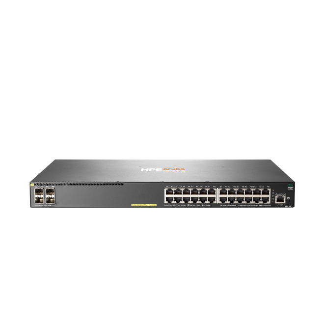 HPE Aruba Switch 2930F 24G PoE+ con 4 SFP+ Switch HPE Aruba Networking 2930F con 24 puertos Gigabit PoE+ y 4 puertos SFP+, SKU JL255A