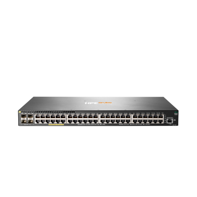 HPE Aruba Networking Switch 2930F con 48G PoE+ y 4SFP+ Switch HPE Aruba Networking 2930F 48G con tecnología PoE+, 4 puertos SFP+, modelo JL256A