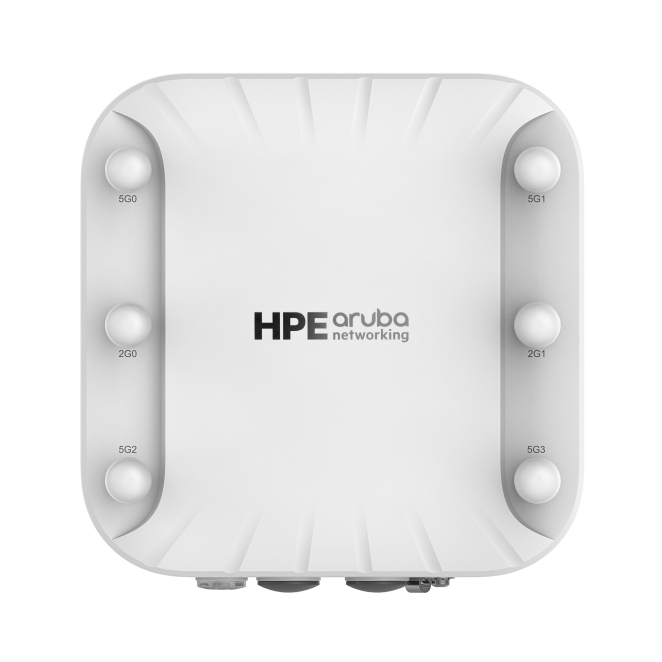 HPE Aruba Networking AP-518 Dual Radio Wi-Fi 6 with 6 RPSMA Connectors HPE Aruba Networking AP-518 (RW) Dual Radio 4x4/2x2 Wi-Fi 6 Access Point with 6 RPSMA connectors, SKU R4H02A, in wireless network setup