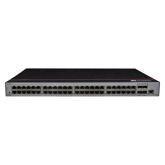 Huawei CloudEngine Switch PoE S5735-L48T4S-A1 Vista frontal del switch Huawei CloudEngine S5735-L48T4S-A1 gestionado L2 Gigabit Ethernet con 48 puertos, PoE, en color negro y gris, SKU S5735-L48T4S-A1