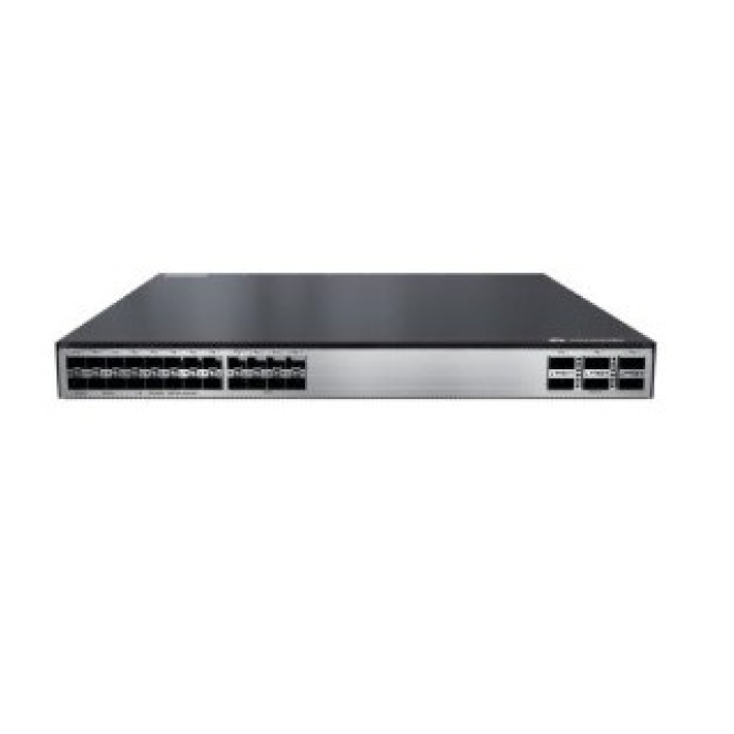 Huawei switch gestionado L2 1U con 24 puertos y 6 uplinks Imagen del switch gestionado Huawei S6730-H24X6C con 24 puertos y 6 uplinks. SKU: S6730-H24X6C