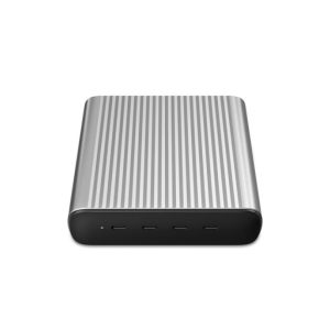 Imagen del Hyper cargador de escritorio 245W GaN, ideal para portátiles y smartphones, color negro y plata, con carga rápida y adecuado para interiores. SKU: HJGAN245-EU