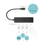 i-tec Advance USB-C Slim Passive HUB 4 Port, C31HUB404. Adaptador compacto con cuatro puertos USB para expandir conectividad.