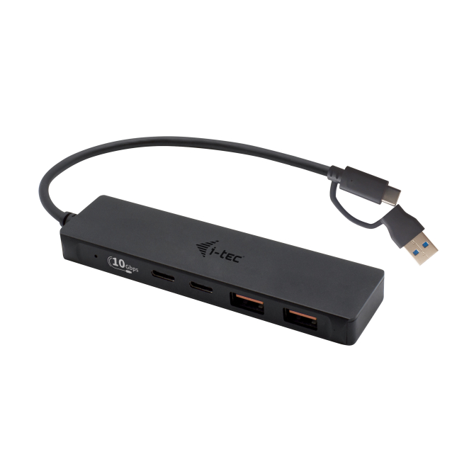 i-tec Hub USB-A/USB-C de Metal con 2 USB 3.0 y 2 USB-C de Alta Velocidad Hub de i-tec metálico con 2 puertos USB 3.0 y 2 puertos USB-C, velocidad de 10 Gbps. SKU: C31HUBMETAL2A2C