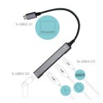 Adaptador i-tec Metal USB-C HUB con 1 puerto USB 3.0 y 3 puertos USB 2.0, SKU C31HUBMETALMINI4