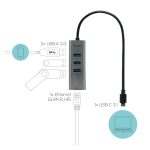 Adaptador i-tec Metal USB-C Hub con 3 puertos y Gigabit Ethernet, SKU C31METALG3HUB