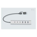 i-tec HUB de carga USB-C/USB-A de metal con 7 puertos, 3 USB-C y 4 USB-A, CAHUBMETAL7