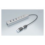 i-tec HUB de carga USB-C/USB-A de metal con 7 puertos, 3 USB-C y 4 USB-A, CAHUBMETAL7