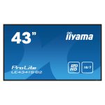 Pantalla plana para señalización digital iiyama PROLITE LE4341S-B2 con 108 cm (42.5 pulgadas) de tamaño, LCD 350 cd/m² en resolución Full HD, color negro, SKU LE4341S-B2