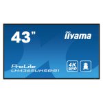 iiyama LH4365UHSB-B1 pantalla de señalización con 108 cm (42.5”) LED, Wifi, 800 cd/m², 4K Ultra HD, color negro y procesador incorporado Android 11, uso continuo 24/7