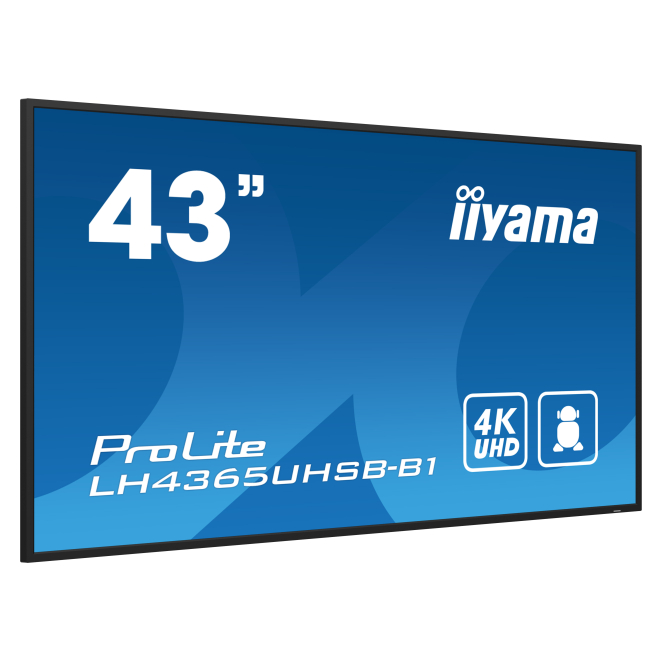iiyama LH4365UHSB-B1 pantalla de señalización Diseño de quiosco 108 cm (42.5″) LED Wifi 800 cd / m² 4K Ultra HD Negro Procesador incorporado Android 11 24/7 3 Usabilidad de iiyama LH4365UHSB-B1
