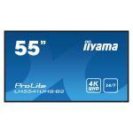 Pantalla de señalización iiyama LCD de 54.6 pulgadas, 4K Ultra HD, modelo LH5541UHS-B2, con procesador incorporado y brillo de 500 cd/m². Ideal para diseño de quiosco.