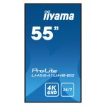 Pantalla de señalización iiyama LCD de 54.6 pulgadas, 4K Ultra HD, modelo LH5541UHS-B2, con procesador incorporado y brillo de 500 cd/m². Ideal para diseño de quiosco.