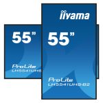 Pantalla de señalización iiyama LCD de 54.6 pulgadas, 4K Ultra HD, modelo LH5541UHS-B2, con procesador incorporado y brillo de 500 cd/m². Ideal para diseño de quiosco.
