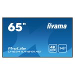 iiyama LH6541UHS-B1AG pantalla de señalización de 163.8 cm (64.5 pulgadas), 500 cd/m², 4K Ultra HD en color negro, adecuado para uso 24/7