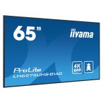 Pantalla plana iiyama ProLite para señalización digital de 64.5 pulgadas, 500 cd/m² de brillo, resolución 4K Ultra HD, color negro, con procesador Android 11 y conectividad Wifi. SKU: LH6575UHS-B1AG