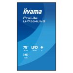 iiyama LH7564UHS-B1AG pantalla de señalización plana de 75 pulgadas con 4K Ultra HD, Wifi y 500 cd/m² de brillo. Procesador Android incorporado. SKU: LH7564UHS-B1AG