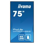 Pantalla de señalización iiyama LH7565UHSB-B1 de 74.5 pulgadas con LED, Wifi, 800 cd/m², 4K Ultra HD en color negro y procesador incorporado Android 11. SKU: LH7565UHSB-B1