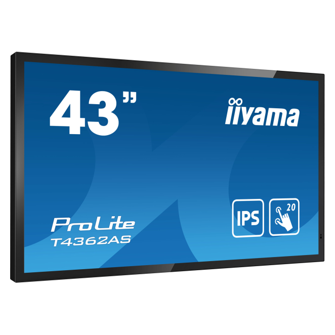 iiyama T4362AS-B1 pantalla de señalización Panel plano interactivo 108 cm (42.5″) IPS 500 cd / m² 4K Ultra HD Negro Pantalla táctil Procesador incorporado Android 8.0 24/7 1 iiyama T4362AS-B1 pantalla de señalización Panel plano interactivo 108 cm (42.5'')