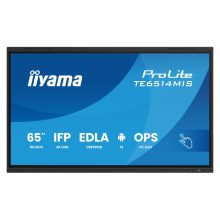 iiyama PROLITE TE6514MIS-B2AG Pantalla plana de 65 pulgadas para señalización digital, tecnología LCD, Wifi, brillo de 435 cd/m², resolución 4K Ultra HD, en color negro, con pantalla táctil y procesador Android integrado. SKU: TE6514MIS-B2AG