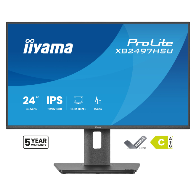 iiyama ProLite XB2497HSU-B1 pantalla para PC 60,5 cm (23.8″) 1920 x 1080 Pixeles Full HD LED Negro 1 iiyama ProLite XB2497HSU-B1 vista frontal y lateral