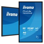Pantalla de señalización interactiva iiyama T6529AS-B1AG, panel plano de 64.5 pulgadas LED con WiFi, 500 cd/m², 4K Ultra HD, negra, pantalla táctil, procesador Android 24/7