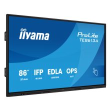 iiyama TE8613A-B1AG pantalla de señalización interactiva de 85.6 pulgadas con resolución 4K Ultra HD, 450 cd/m² de brillo, conectividad WiFi y procesador Android integrado.