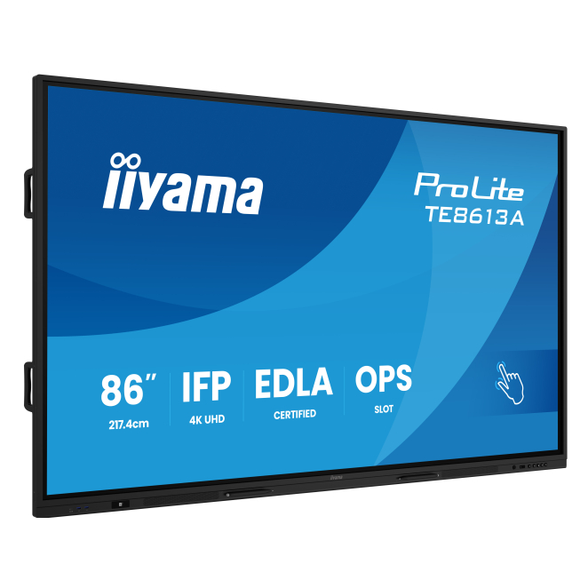 iiyama pantalla interactiva 86 pulgadas 4K con Android integrado iiyama TE8613A-B1AG pantalla de señalización interactiva de 85.6 pulgadas con resolución 4K Ultra HD, 450 cd/m² de brillo, conectividad WiFi y procesador Android integrado.