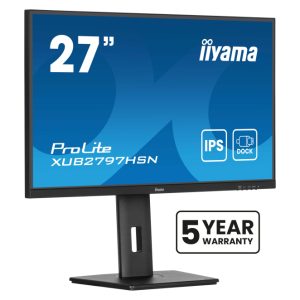 Imagen del monitor iiyama ProLite XUB2797HSN-B2 negro de 27 pulgadas, con resolución Full HD de 1920x1080 píxeles y tecnología LED.