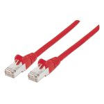 Imagen del cable de red rojo de 3 metros Cat6a S/FTP, modelo Intellinet 319119, ideal para altas velocidades y transmisión de datos segura.