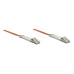 Imagen del Intellinet cable de fibra óptica LC M/M de 2 metros en color naranja, SKU 471213, ideal para centros de datos y conexiones InfiniBand.