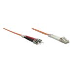 Cable de fibra óptica Intellinet LC/ST de 3 metros en color naranja, SKU 471329. Ideal para InfiniBand y centros de datos.